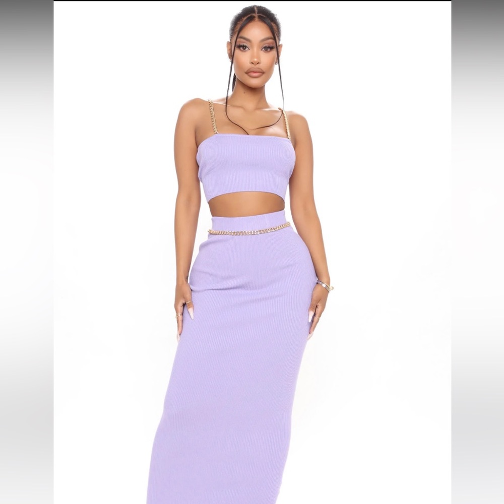 Lilac Maxi Skirt Knit set with Gold details - Size Medium. Great condition.